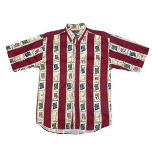 Vintage Double Impact Flags Graphic Shirt Denim Short Sleeve Button Down M